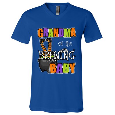 Grandma Of Brewing Baby Halloween Theme Baby Shower Spooky V-Neck T-Shirt