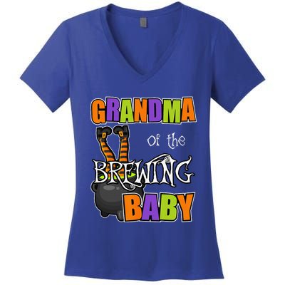 Grandma Of Brewing Baby Halloween Theme Baby Shower Spooky Women's V-Neck T-Shirt