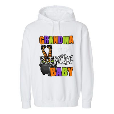 Grandma Of Brewing Baby Halloween Theme Baby Shower Spooky Garment-Dyed Fleece Hoodie