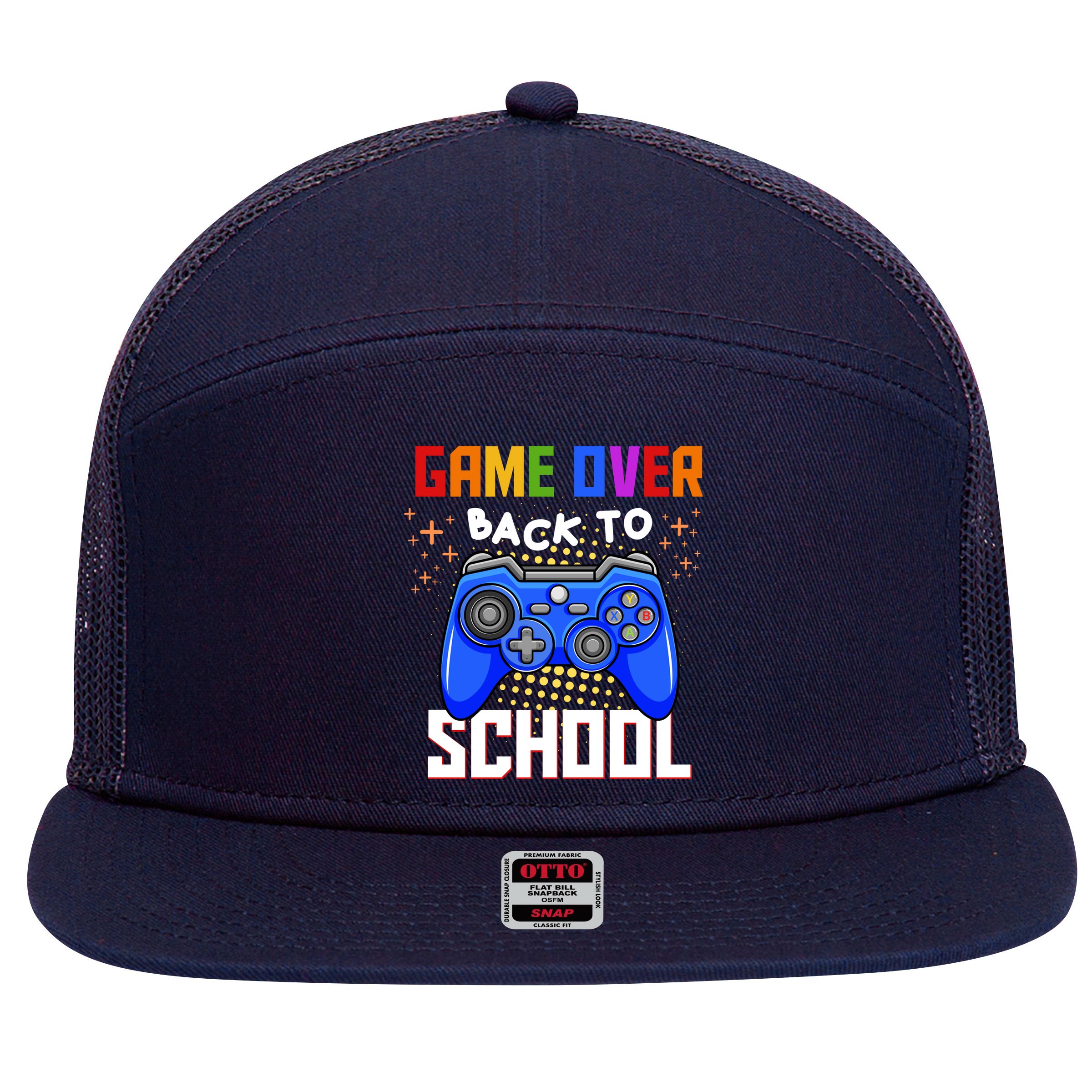 Game Over Back To School Funny 7 Panel Mesh Trucker Snapback Hat
