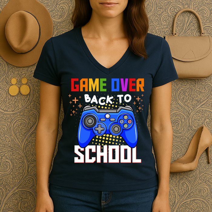 Game Over Back To School Funny Women's V-Neck T-Shirt