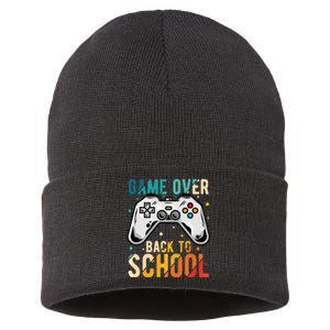 Game Over Back To School Gaming Gamer Student School Sustainable Knit Beanie