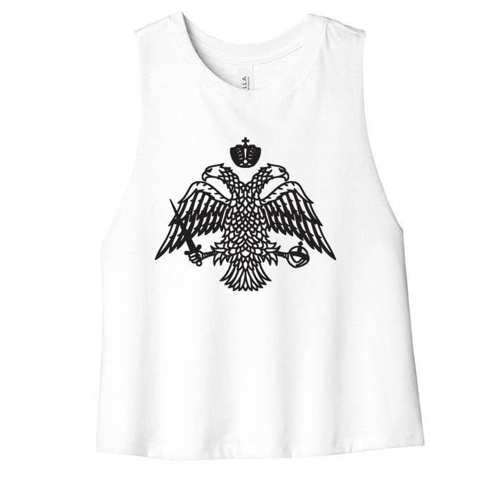 Greece Orthodox Byzantium Cross Nika Eagle Greek Big Chest Women's Racerback Cropped Tank