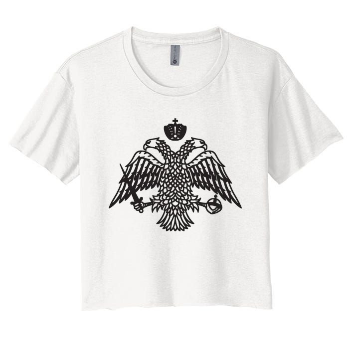 Greece Orthodox Byzantium Cross Nika Eagle Greek Big Chest Women's Crop Top Tee