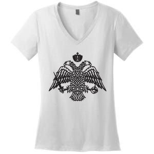 Greece Orthodox Byzantium Cross Nika Eagle Greek Big Chest Women's V-Neck T-Shirt