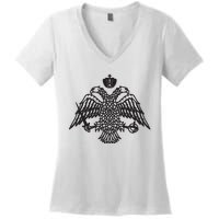 Greece Orthodox Byzantium Cross Nika Eagle Greek Big Chest Women's V-Neck T-Shirt