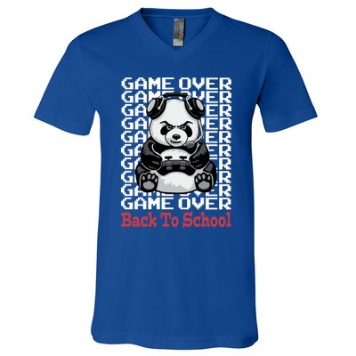 Game Over Back To School Funny Panda Bear Gamer Controller Funny Gift V-Neck T-Shirt