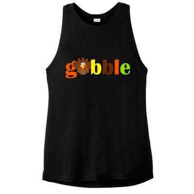 Gobble Cute Turkey Thanksgiving Ladies PosiCharge Tri-Blend Wicking Tank