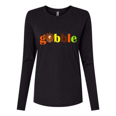 Gobble Cute Turkey Thanksgiving Womens Cotton Relaxed Long Sleeve T-Shirt