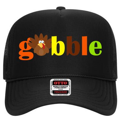 Gobble Cute Turkey Thanksgiving High Crown Mesh Back Trucker Hat