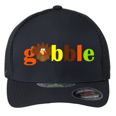 Gobble Cute Turkey Thanksgiving Flexfit Unipanel Trucker Cap