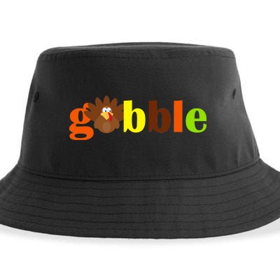 Gobble Cute Turkey Thanksgiving Sustainable Bucket Hat