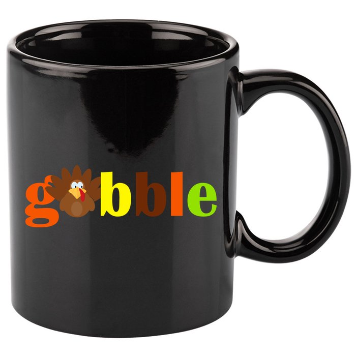 Gobble Cute Turkey Thanksgiving 11oz C Handle Ceramic Mug
