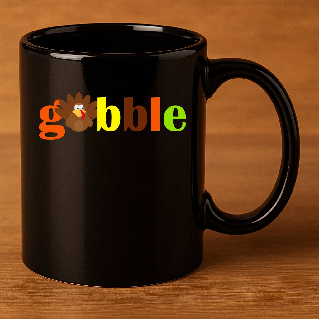Gobble Cute Turkey Thanksgiving 11oz C Handle Ceramic Mug