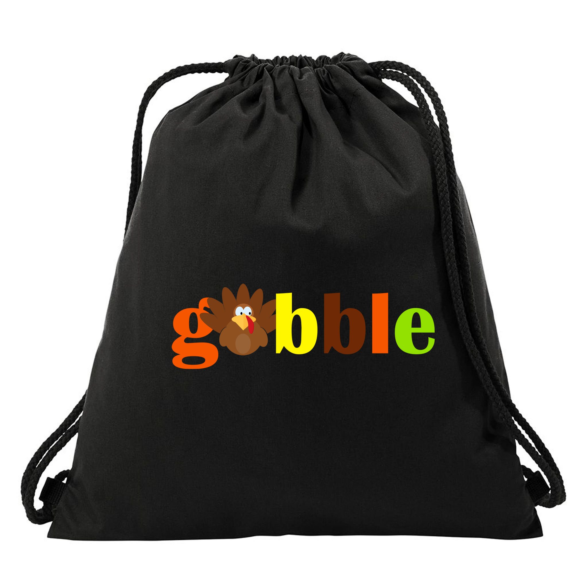 Gobble Cute Turkey Thanksgiving Drawstring Bag