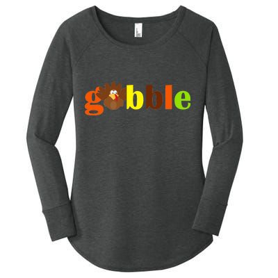 Gobble Cute Turkey Thanksgiving Women's Perfect Tri Tunic Long Sleeve Shirt