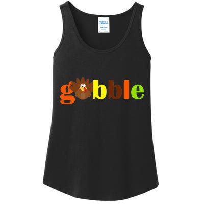 Gobble Cute Turkey Thanksgiving Ladies Essential Tank