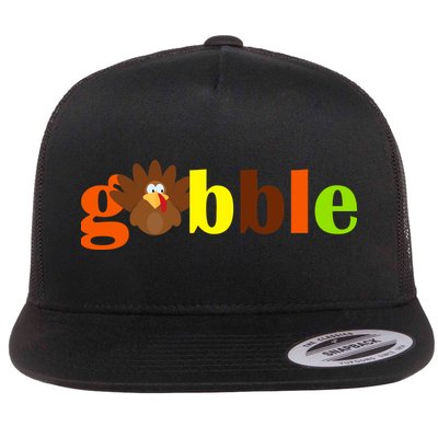 Gobble Cute Turkey Thanksgiving Flat Bill Trucker Hat