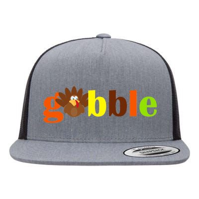 Gobble Cute Turkey Thanksgiving Flat Bill Trucker Hat