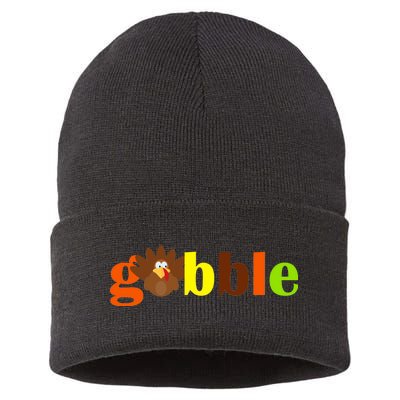 Gobble Cute Turkey Thanksgiving Sustainable Knit Beanie