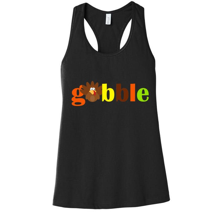 Gobble Cute Turkey Thanksgiving Women's Racerback Tank