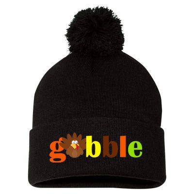 Gobble Cute Turkey Thanksgiving Pom Pom 12in Knit Beanie