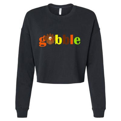 Gobble Cute Turkey Thanksgiving Cropped Pullover Crew