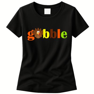 Gobble Cute Turkey Thanksgiving Womens T-Shirt