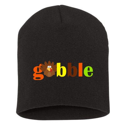 Gobble Cute Turkey Thanksgiving Short Acrylic Beanie