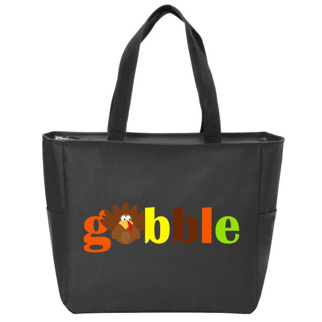 Gobble Cute Turkey Thanksgiving Zip Tote Bag