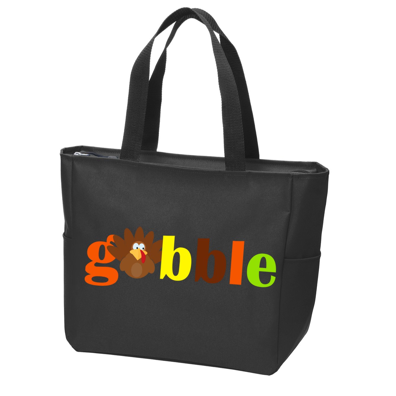 Gobble Cute Turkey Thanksgiving Zip Tote Bag