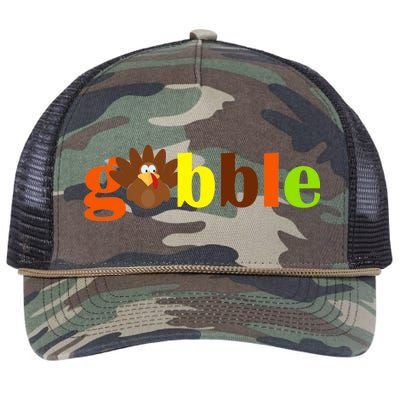 Gobble Cute Turkey Thanksgiving Retro Rope Trucker Hat Cap