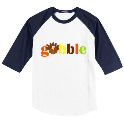 Gobble Cute Turkey Thanksgiving Baseball Sleeve Shirt