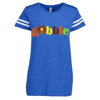 Gobble Cute Turkey Thanksgiving Enza Ladies Jersey Football T-Shirt