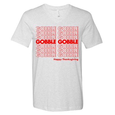 Gobble Gobble Retro Happy Thanksgiving V-Neck T-Shirt