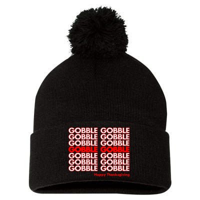 Gobble Gobble Retro Happy Thanksgiving Pom Pom 12in Knit Beanie