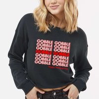Gobble Gobble Retro Happy Thanksgiving Cropped Pullover Crew
