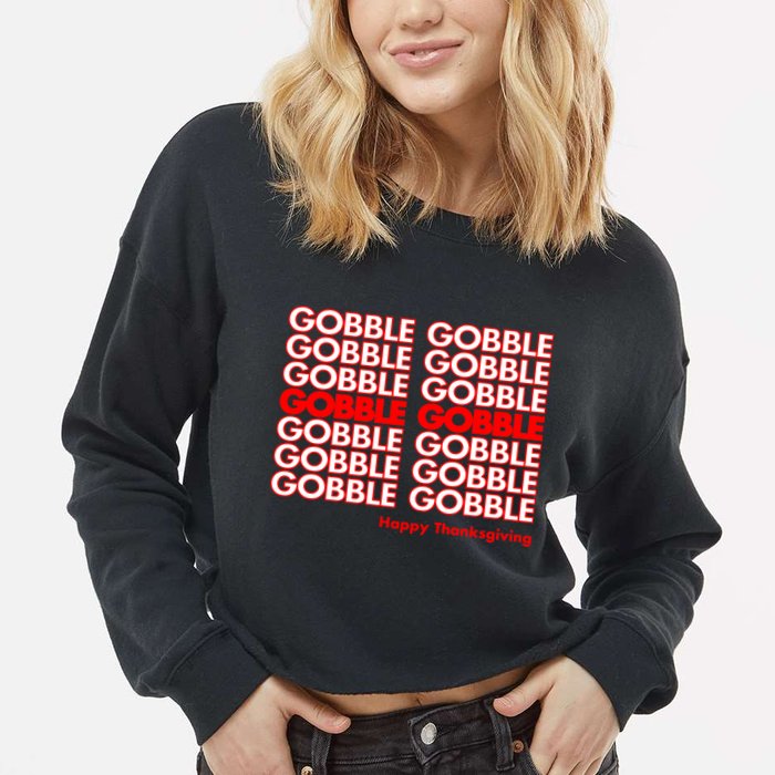 Gobble Gobble Retro Happy Thanksgiving Cropped Pullover Crew