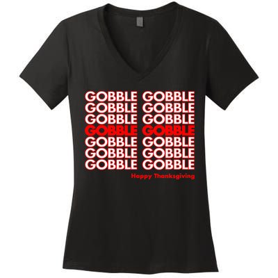 Gobble Gobble Retro Happy Thanksgiving Women's V-Neck T-Shirt