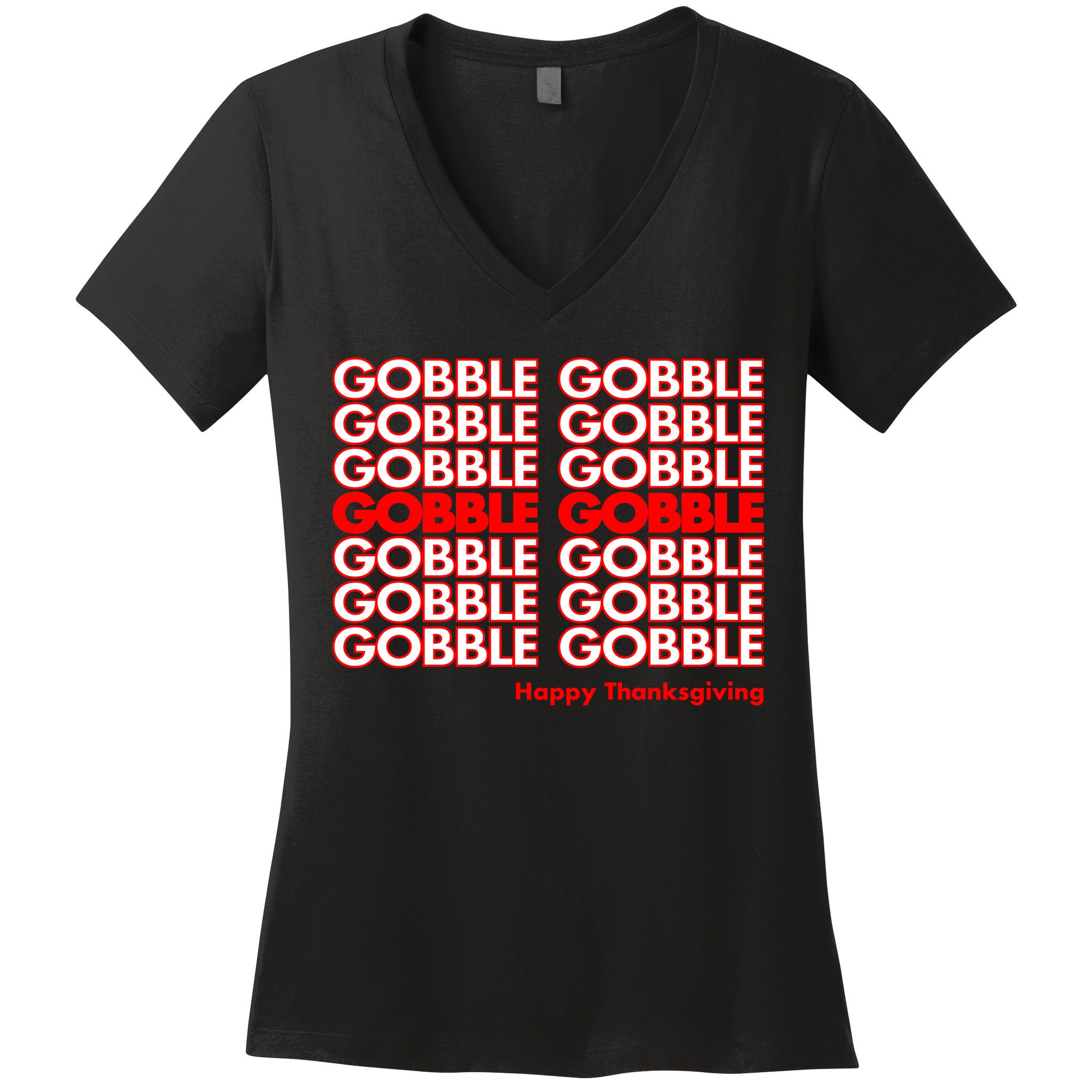 Gobble Gobble Retro Happy Thanksgiving Women's V-Neck T-Shirt