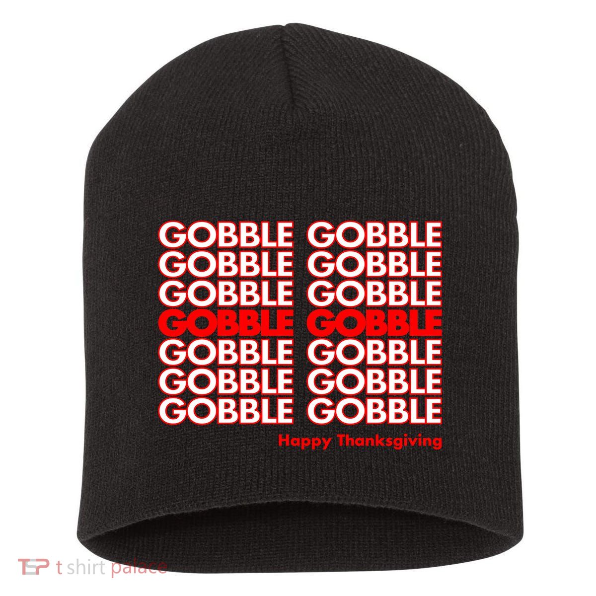Gobble Gobble Retro Happy Thanksgiving Short Acrylic Beanie