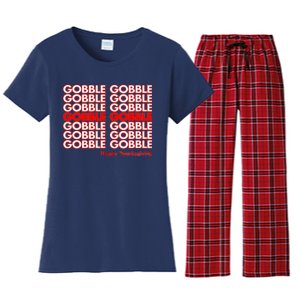 Gobble Gobble Retro Happy Thanksgiving Women's Flannel Pajama Set