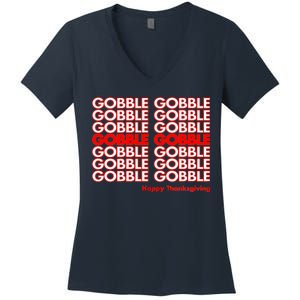 Gobble Gobble Retro Happy Thanksgiving Women's V-Neck T-Shirt