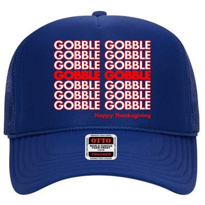 Gobble Gobble Retro Happy Thanksgiving High Crown Mesh Back Trucker Hat