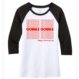 Gobble Gobble Retro Happy Thanksgiving Women's Tri-Blend 3/4-Sleeve Raglan Shirt