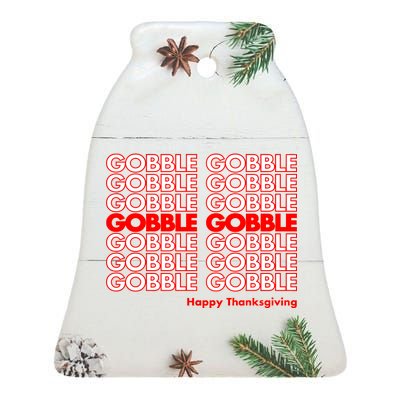 Gobble Gobble Retro Happy Thanksgiving Ceramic Bell Ornament