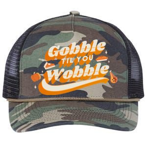 Gobble Til You Wobble Funny Thanksgiving Retro Rope Trucker Hat Cap