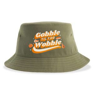 Gobble Til You Wobble Funny Thanksgiving Sustainable Bucket Hat