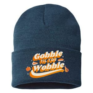 Gobble Til You Wobble Funny Thanksgiving Sustainable Knit Beanie