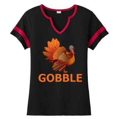 Gobble Turkey Thanksgiving Ladies Halftime Notch Neck Tee